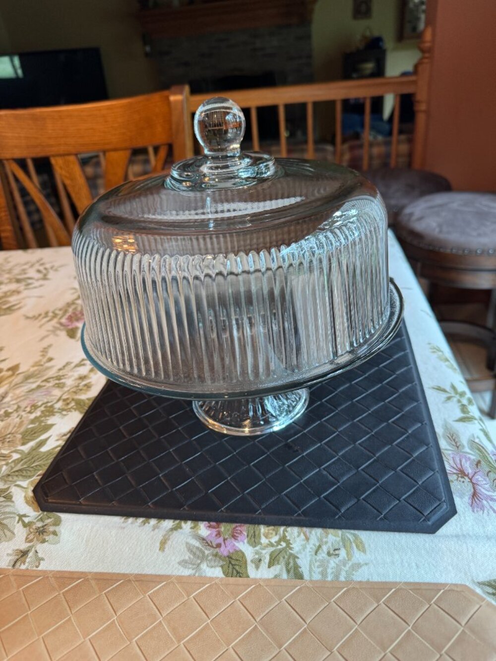 Vintage Anchor Hocking Monaco 2 in 1 Ribbed Glass Cake Plate Dome Cover - Picture 6 of 7